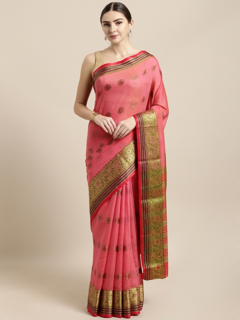 

Saree Swarg Pink Cotton Blend Woven Design Chanderi Saree
