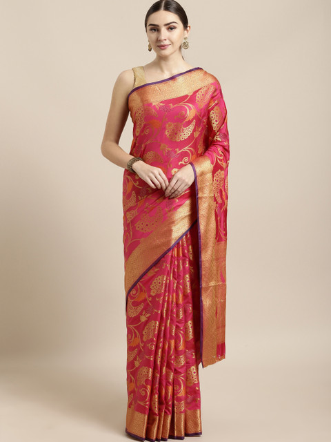 

Saree Swarg Pink & Gold-Coloured Silk Blend Woven Design Banarasi Saree