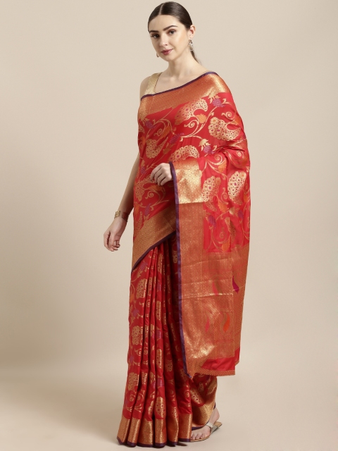 

Saree Swarg Red Silk Blend Woven Design Banarasi Saree