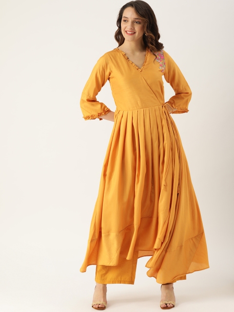 

RAISIN Women Mustard Yellow Solid A-Line Asymmetric Hem Kurta