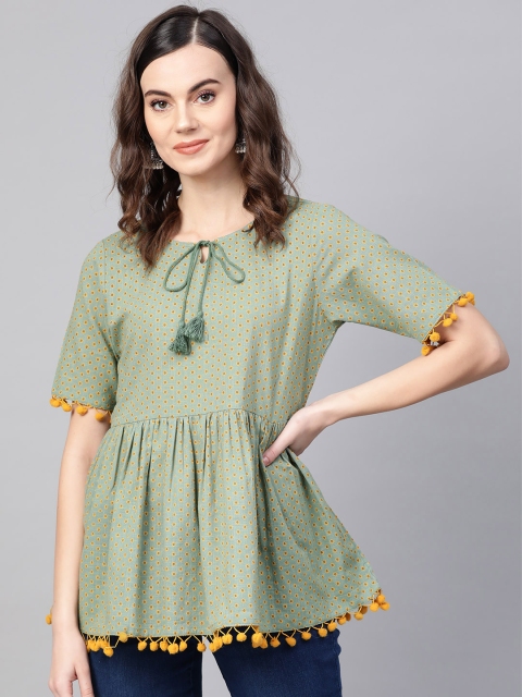 

Azira Women Green Printed A-Line Top