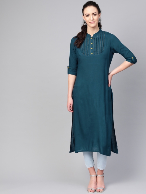 

Azira Women Teal Blue Solid Straight Kurta