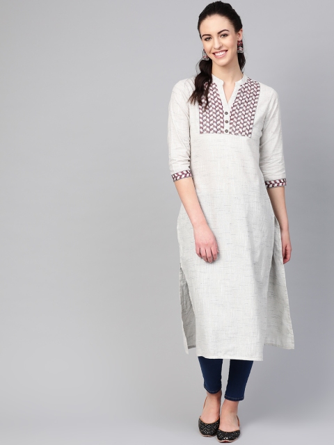 

Azira Women Off-White Woven Design Straight Kurta