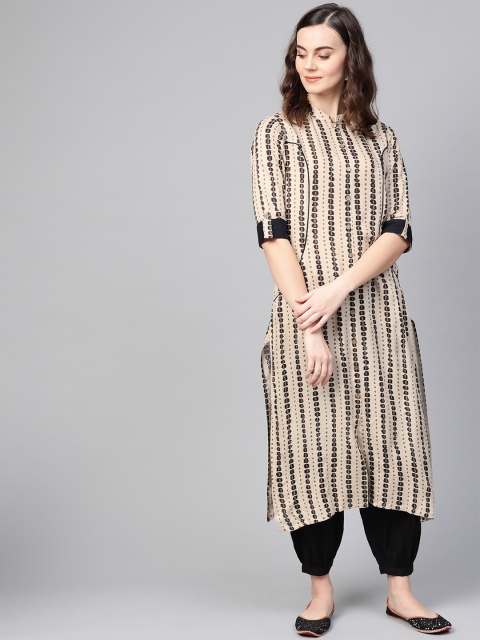 

Azira Women Beige & Black Printed Kurta with Salwar