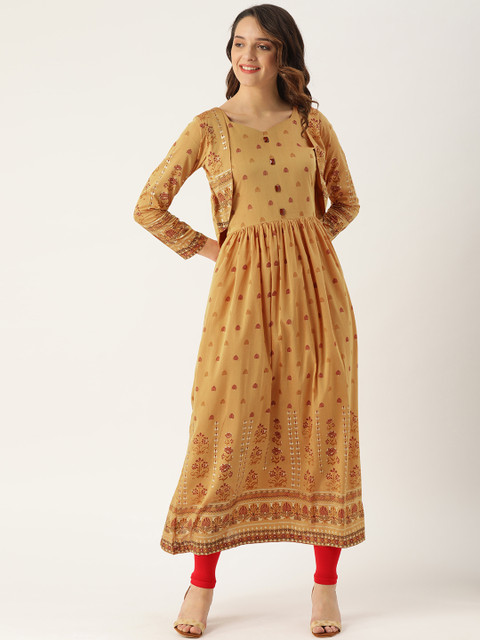 

RAISIN Women Mustard Yellow Printed A-Line Kurta