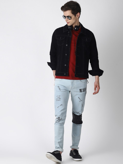 

Blue Saint Men Black Solid Denim Jacket