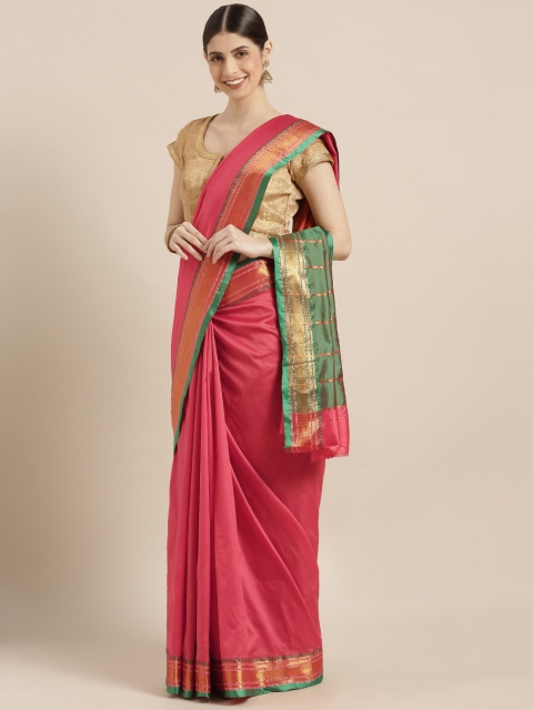 

Sugathari Pink Silk Blend Solid Banarasi Saree