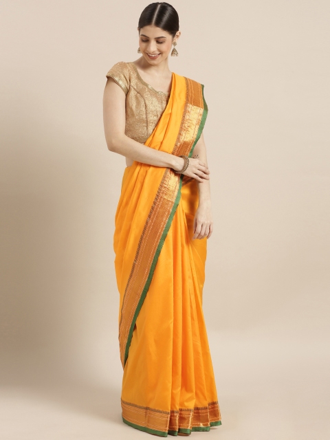 

Sugathari Yellow Silk Blend Solid Banarasi Saree