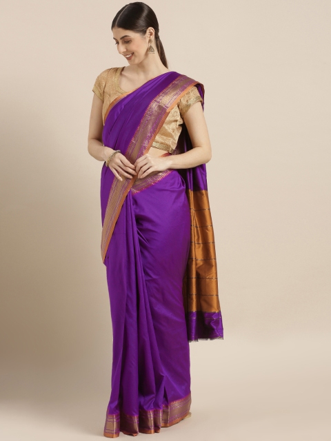 

Sugathari Purple Silk Blend Solid Banarasi Saree