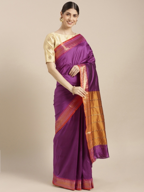 

Sugathari Purple Silk Blend Solid Banarasi Saree