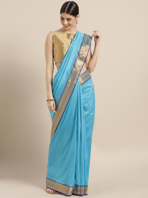 

Sugathari Blue Silk Blend Solid Banarasi Saree