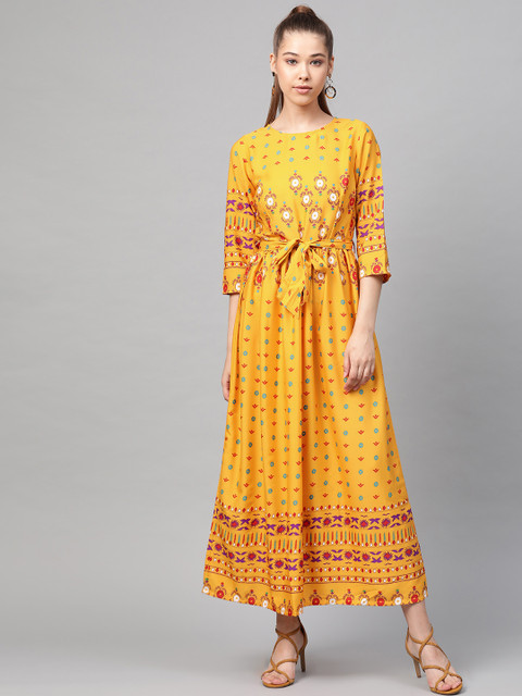 

plusS Women Yellow & Red Printed Maxi Dress