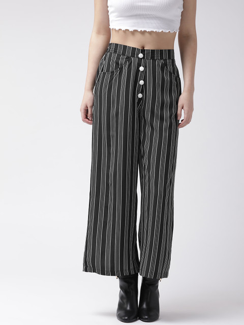 

plusS Women Black & White Striped Straight Palazzos