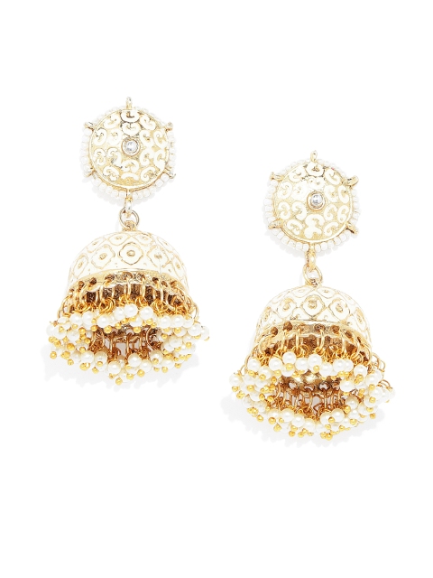 

Kord Store White & Gold-Toned Dome Shaped Jhumkas