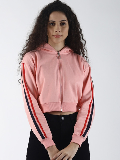 

Blue Saint Women Pink & Red Solid Hooded Cropped Sweatshirt