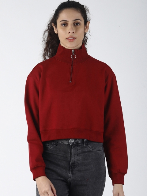 

Blue Saint Women Maroon Solid Cropped Sweatshirt