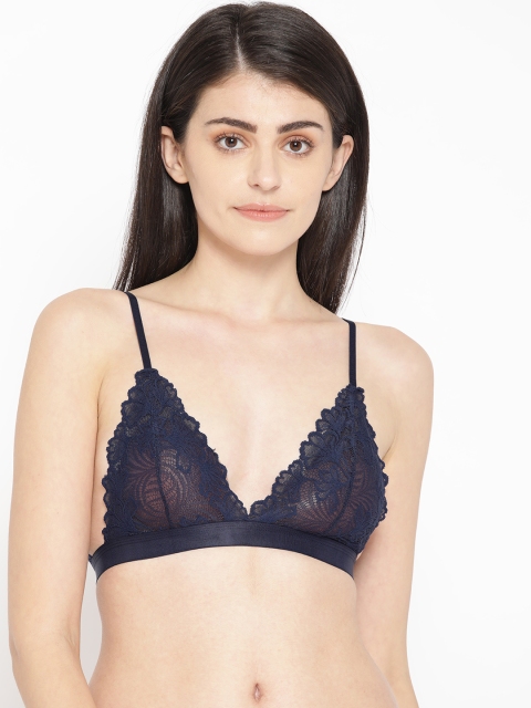 

EROTISSCH Navy Blue Lace Non-Wired Non Padded Sheer Bralette AIBL-147A