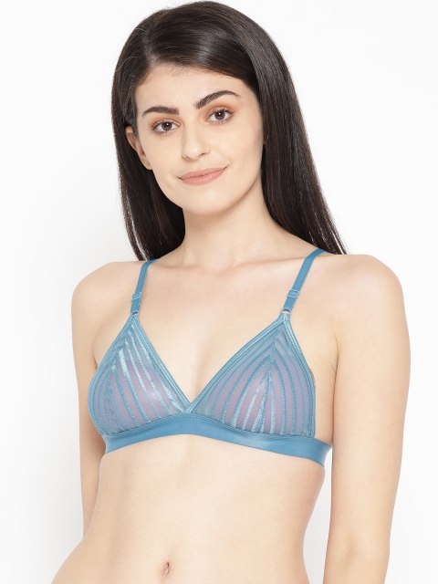 

EROTISSCH Blue Self Striped Non-Wired Non Padded Everyday Bra