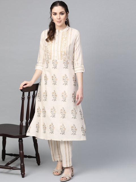 

Varanga Women Off-White & Golden Printed Kurta with Trousers
