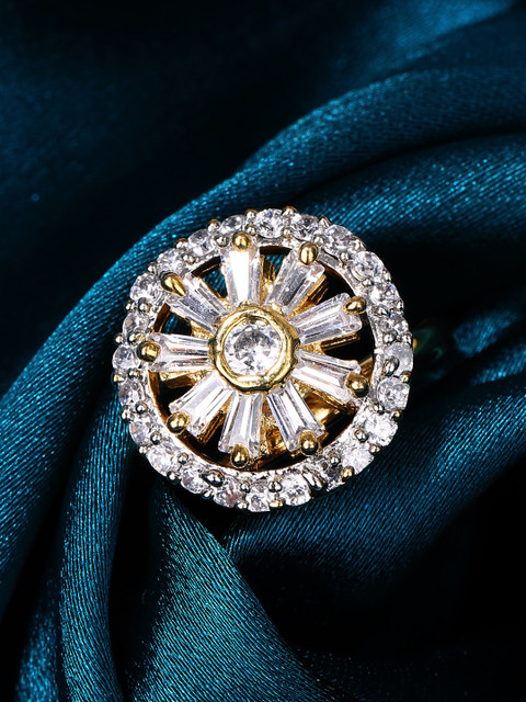 

Rubans White CZ Stone-Studded Gold-Plated Adjustable Finger Ring
