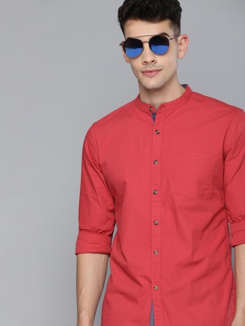 

HERE&NOW Men Coral Red Slim Fit Solid Casual Shirt