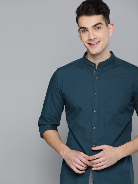 

HERE&NOW Men Teal Blue Slim Fit Solid Casual Shirt