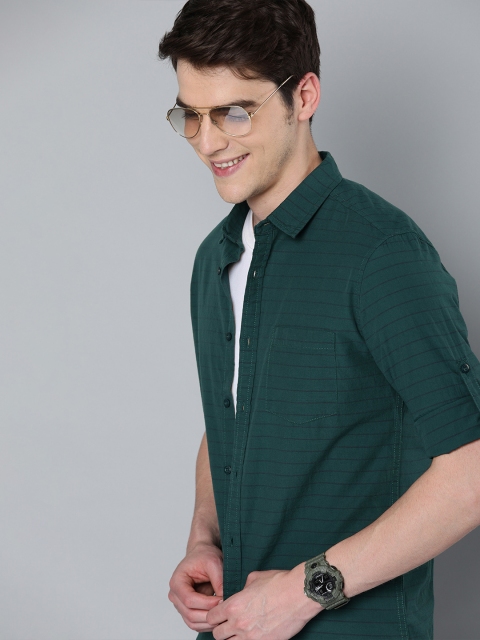 

HERE&NOW Men Green & Navy Blue Striped Slim Fit Casual Shirt