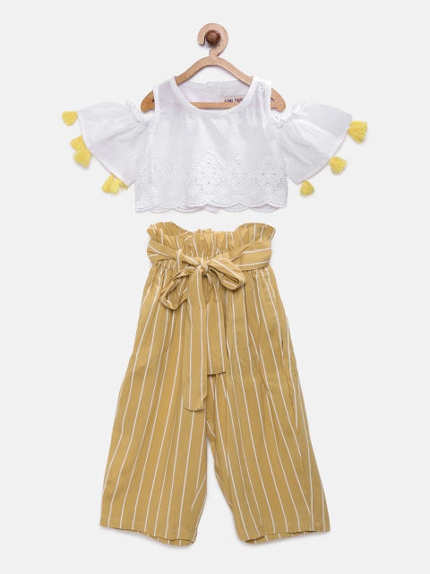 

Soul Fairy Girls Yellow & White Embellished Top with Trousers