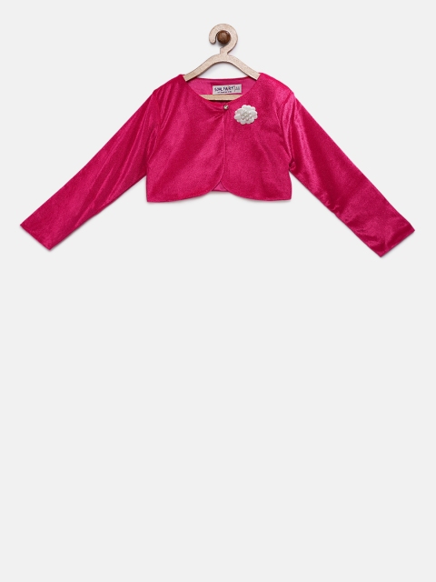

Soul Fairy Girls Fuchsia Pink Solid Button Velvet Shrug