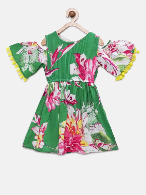 

Soul Fairy Girls Green & Pink Printed Fit and Flare Dress