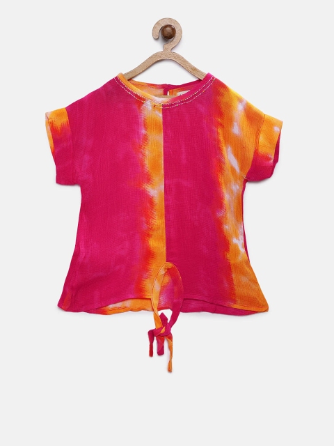 

Soul Fairy Girls Pink & Orange Tie & Dye A-Line Top