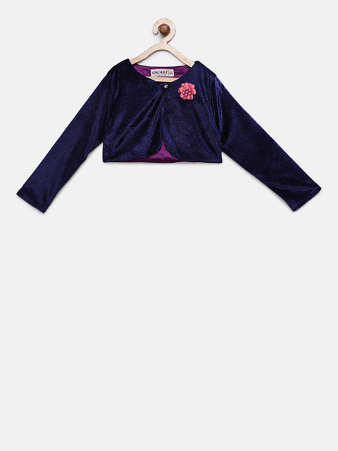 

Soul Fairy Girls Navy Blue & Purple Solid Button Velvet Shrug