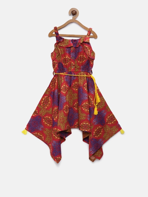 

Soul Fairy Girls Red & Yellow Printed Fit and Flare Dress