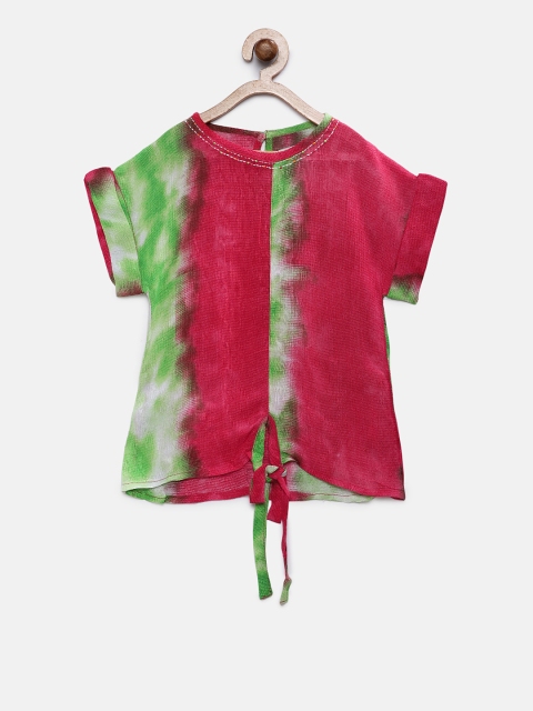 

Soul Fairy Girls Red & Green Tie & Dye Boxy Top