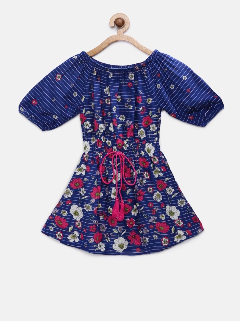 

Soul Fairy Girls Blue & Pink Printed Blouson Dress