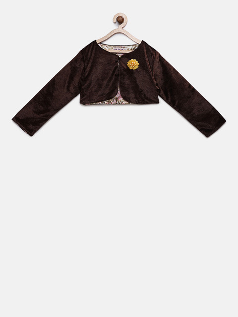 

Soul Fairy Girls Brown Solid Button Velvet Shrug