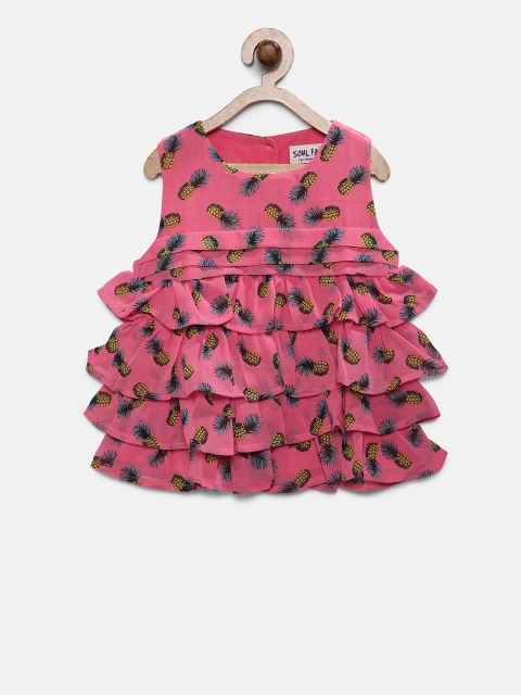 

Soul Fairy Girls Coral Pink Printed Tiered Top