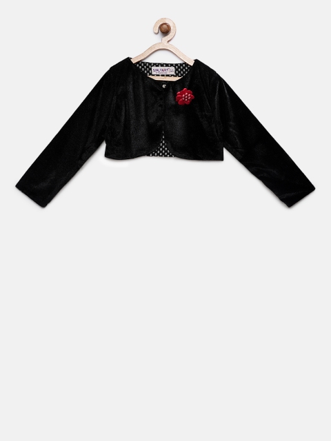 

Soul Fairy Girls Black Solid Button Velvet Shrug