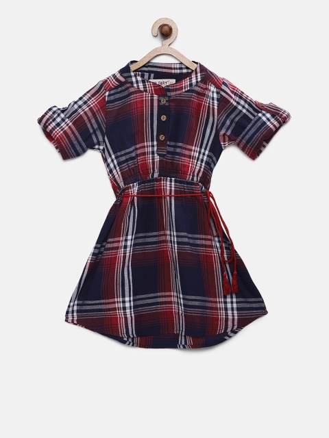 

Soul Fairy Girls Red & Navy Blue Checked Shirt Dress
