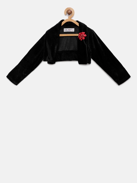 

Soul Fairy Girls Black Solid Button Velvet Shrug