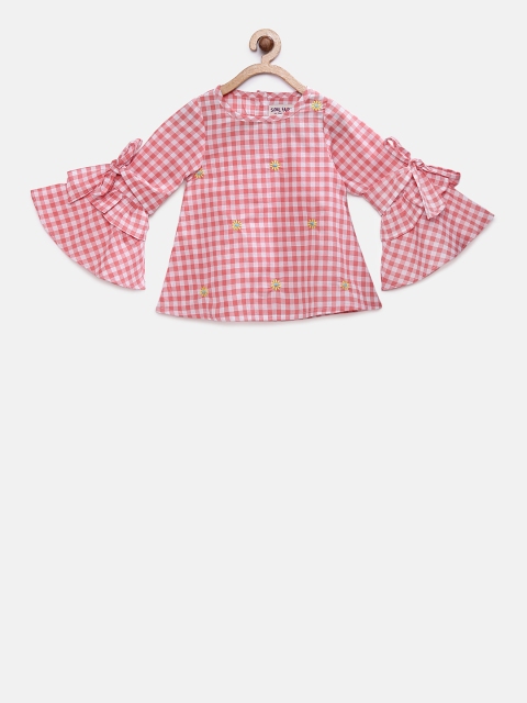

Soul Fairy Girls Peach-Coloured Checked Top