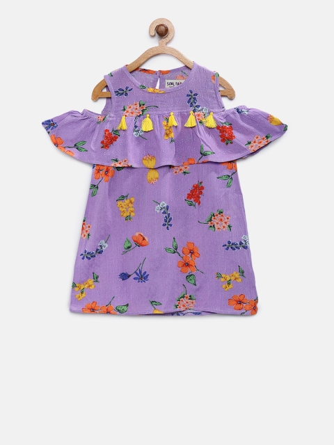

Soul Fairy Girls Purple & Yellow Printed A-Line Dress