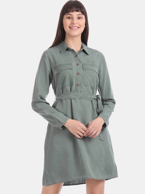 

GAP Women Green Solid Shirt Dress