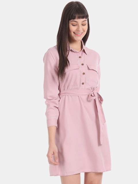 

GAP Women Rose Pink Solid Shirt Dress