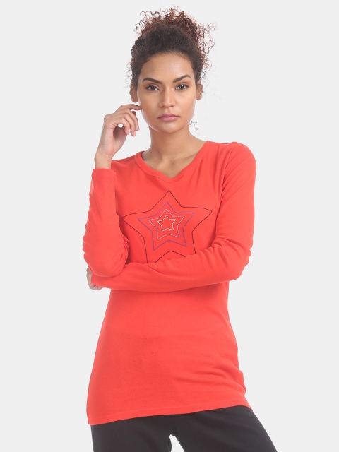 

GAP Women Red Embroidered V-Neck T-shirt