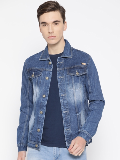 

FEVER Men Navy Blue Solid Denim Jacket