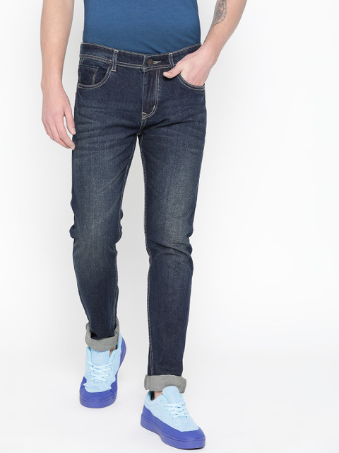 

FEVER Men Navy Blue Slim Fit Mid-Rise Low Distress Stretchable Jeans