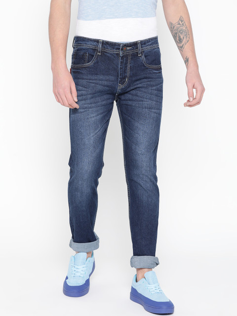 

FEVER Men Navy Blue Slim Fit Mid-Rise Low Distress Stretchable Jeans