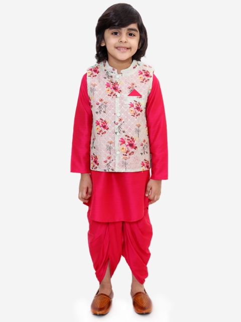 

Lil Peacock Boys Fuchsia & Beige Solid Kurta with Dhoti Pants