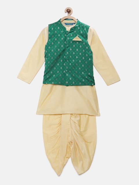 

Lil Peacock Boys Beige & Green Solid Kurta with Dhoti Pants